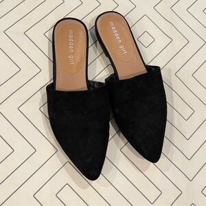 Madden Girl Black Pointed Slip-On Suede Flats